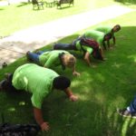 Team Howler monkeys doing pushups to warm up for lunch