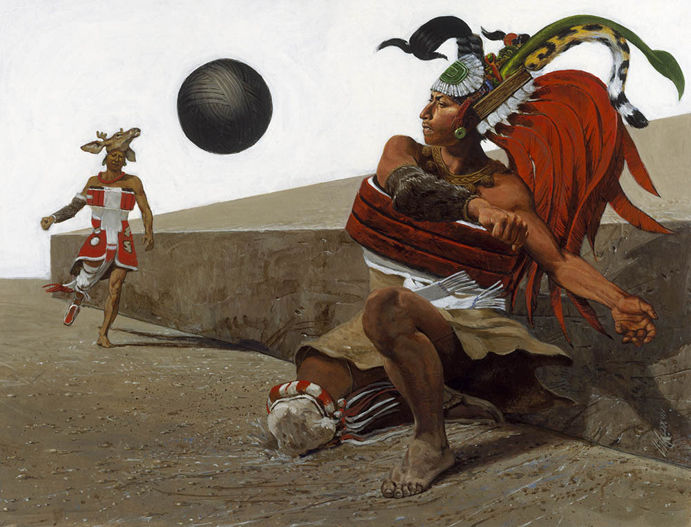 Illustration of the Mayan sacred ball game.