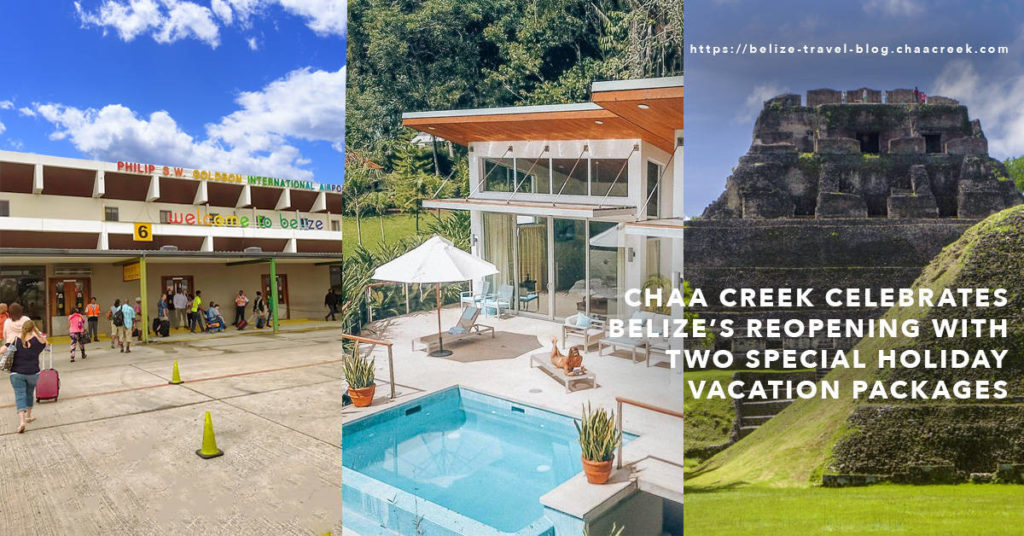 featured chaa creek image with 3 different photos of belize airport villa and mayan ruin