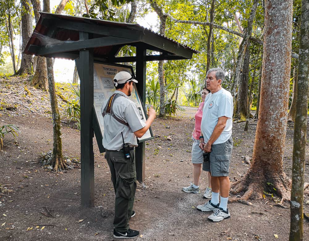 Guests learning about Maya history at Chaa Creek's Tunchilen Maya Site