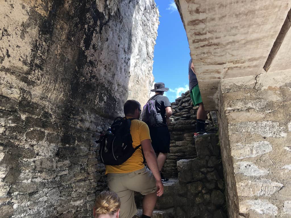 Climbing up to the top of El Castillo at Xunantunich
