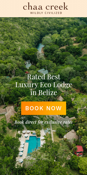 banner ad for chaa creek belize jungle lodge with aerial photo of property