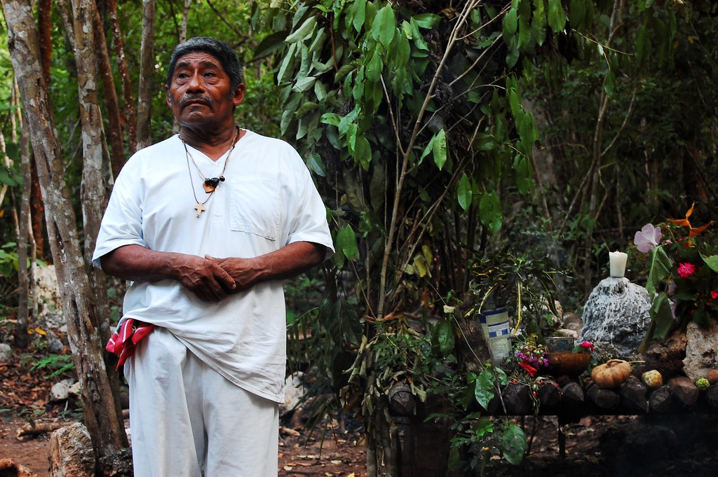 Jose Maya shaman preparing for ritual