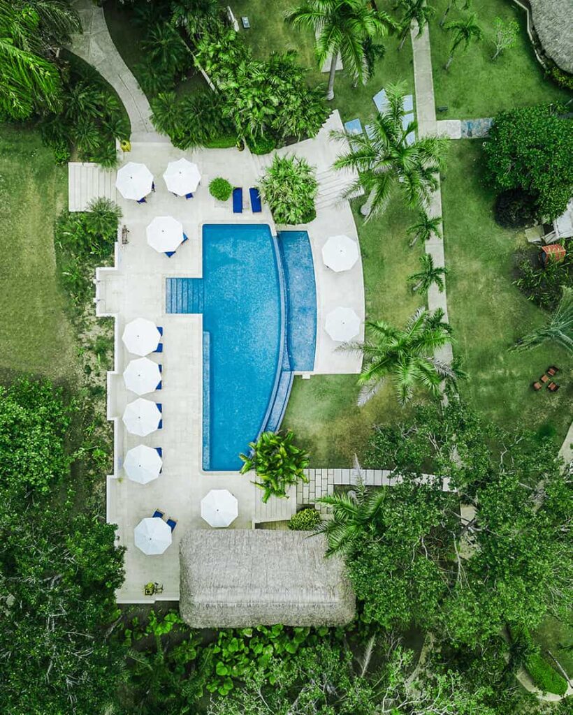 aerial photo of Chaa Creek's eco infinity swmming pool