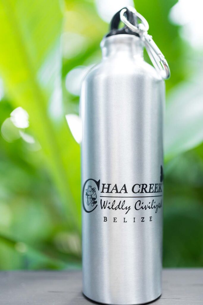 aluminum water bottle sustainability at chaa creek