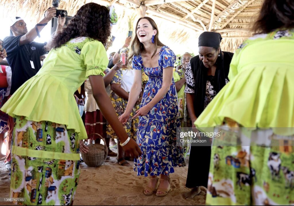 The Duchess of Cambridge dances during a traditional Garifuna Festival in Belize on the second day of their tour of the Caribbean