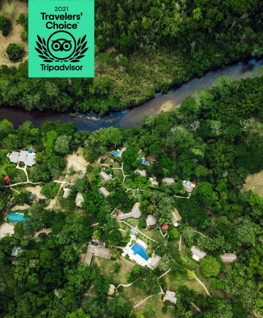 aerial photo of grounds at chaa creek belize jungle lodge